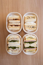 egg sando sandwich with strawberry jam