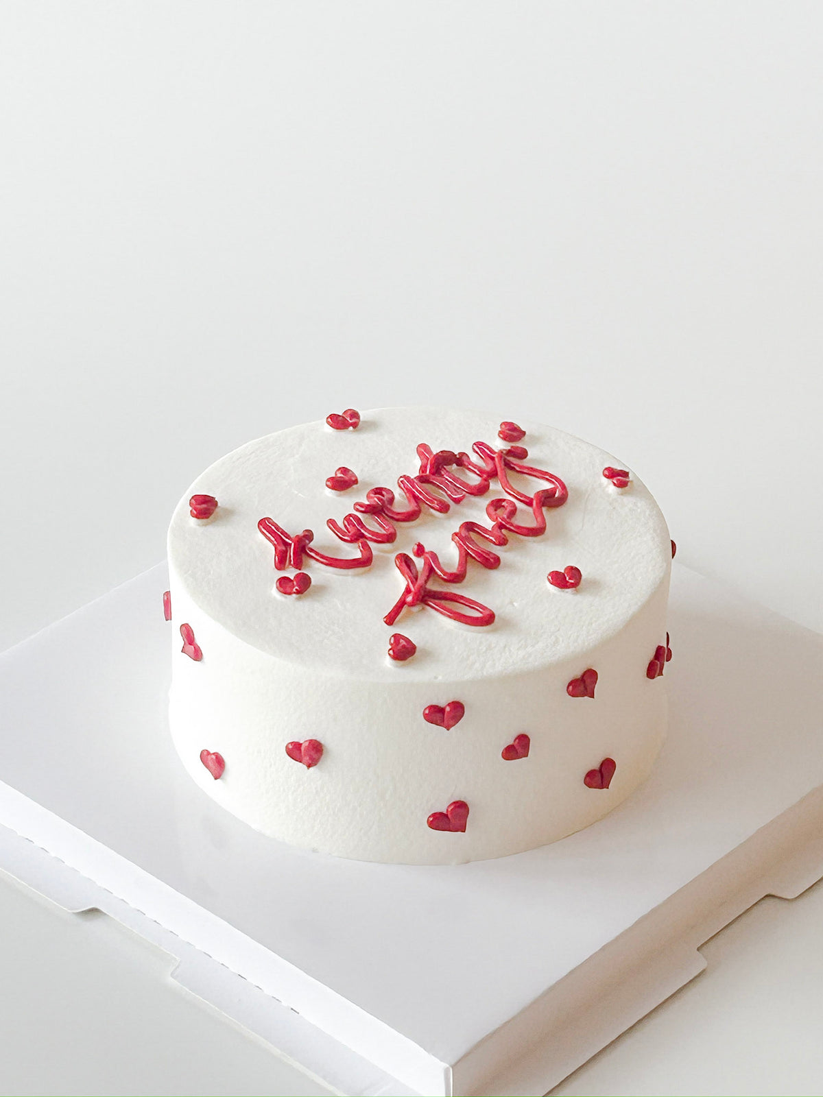 Red Heart Calligraphy Cake